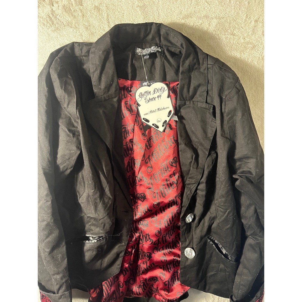 Metal Mulisha Womens Black Blazer Red Logo Satin Lining Punk Rock Jacket Large